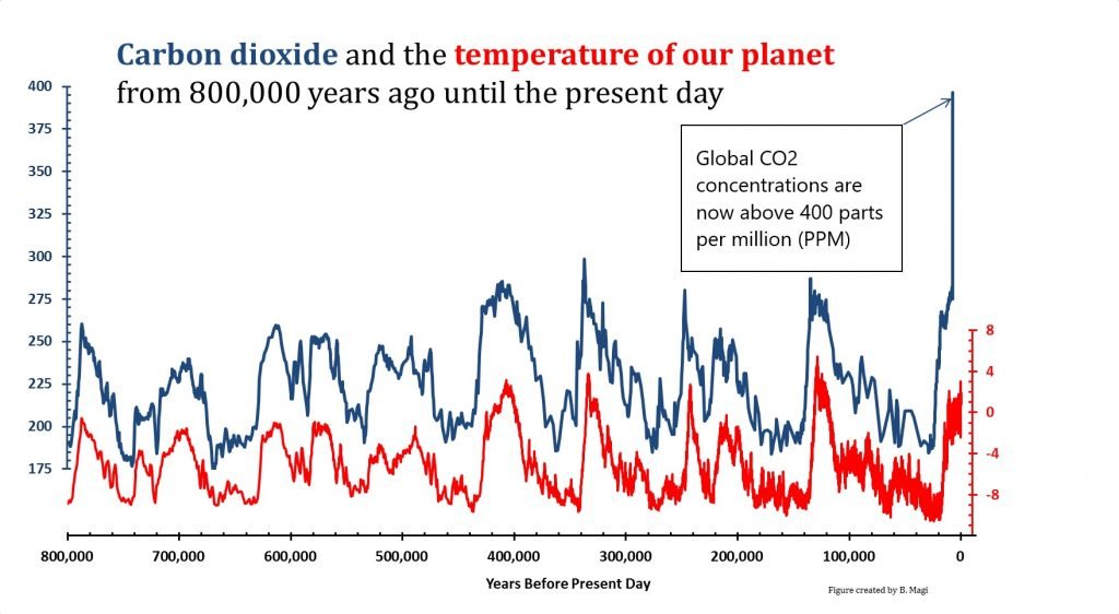 CO2 levels over the last 800,000 years